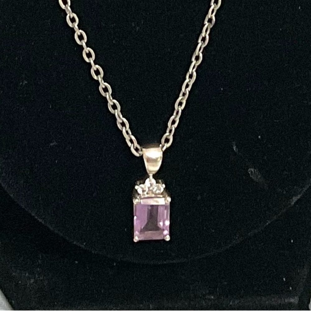Genuine Amethyst Pendant on Vintage SilverTone Chain